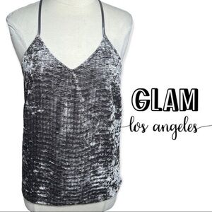 Glam y2k los angeles silver crushed velvet tank sz M